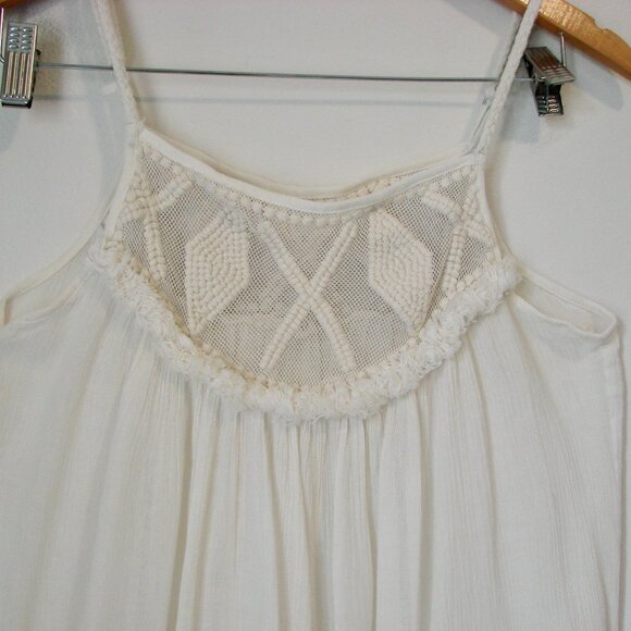 Cream Sleeveless Tank Top Boho Crochet Fringe Babydoll Loose Flowy Size Medium - Picture 2 of 10